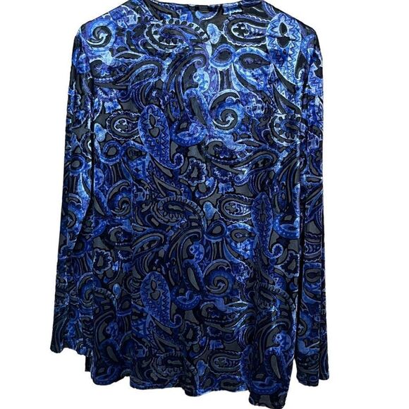 Vintage C.M. Shapes Paisley Print Blue Velvet Long Sleeve Top Size Medium - Picture 6 of 7
